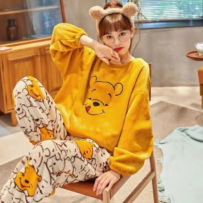 Donald Duck Pajamas Winter Thickening Flannel Pajamas Cartoon Cute Soft Casual Warm Comfortable Home Clothes Set