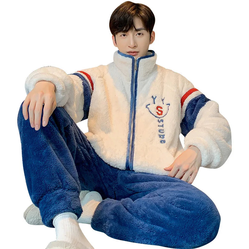 New Men's Pajamas Fall and Winter Padded Thickened Comfortable Warm Facecloth Winter Teenage Home Wear Suit Winter Large Size