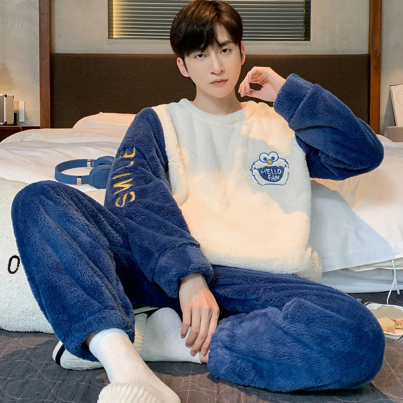 New Men's Pajamas Fall and Winter Padded Thickened Comfortable Warm Facecloth Winter Teenage Home Wear Suit Winter Large Size